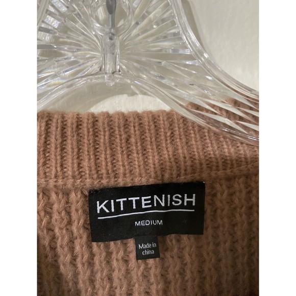 Kittenish Boho Tight Knit Sweatshirt Womens Medium Beige Pullover 1/4 Button - Picture 4 of 9